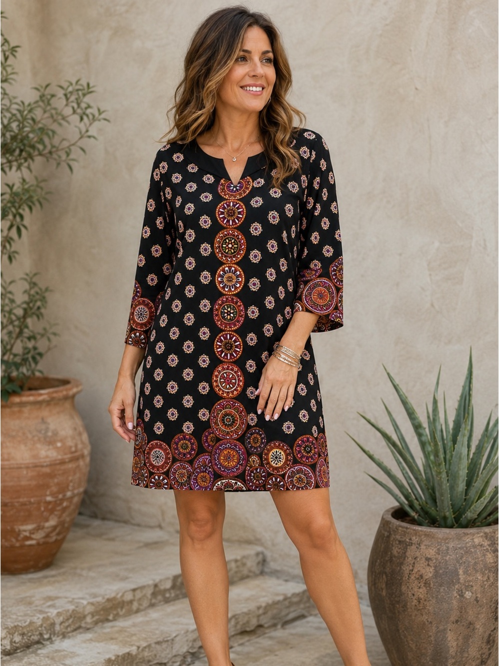 Nicole by Nicole Miller Boho Tunic Shift Dress Large Resort Vacation Wear